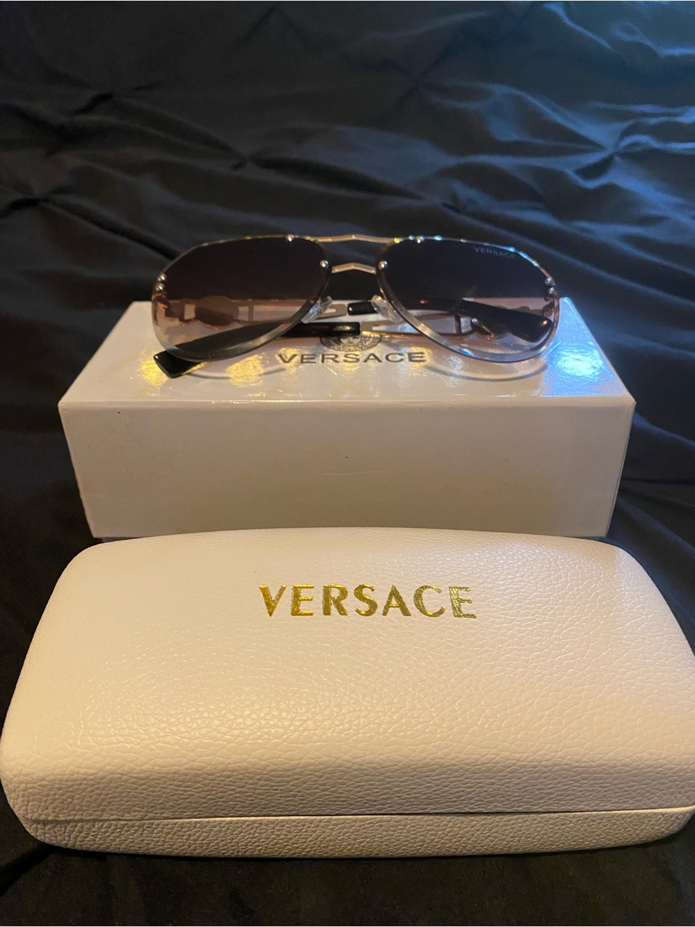 Versace Women's Aviator Sunglasses in Brown Gradient with Gold Accents